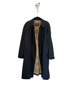 Vintage Burberrys Unisex Blue Trench Coat Nova Check Lining Classic Jacket